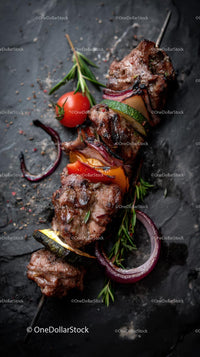 Grilled Meat Skewer with Vegetables and Herbs