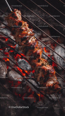 Juicy Grilled Meat Skewers on a Charcoal BBQ