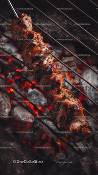 Juicy Grilled Meat Skewers on a Charcoal BBQ