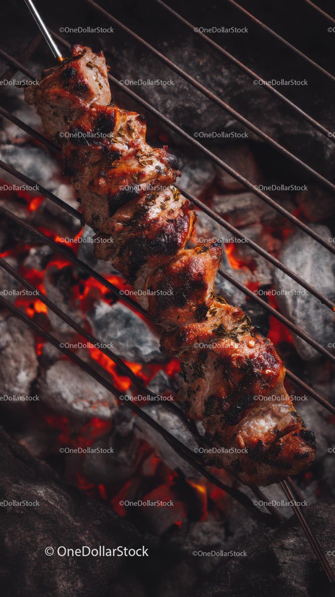 Juicy Grilled Meat Skewers on a Charcoal BBQ