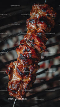 Juicy Grilled Meat Skewer on Smoky BBQ Grill