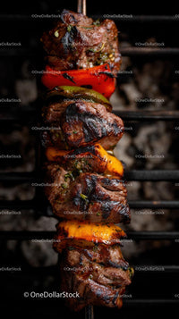 Juicy Grilled Meat Skewers with Colorful Bell Peppers