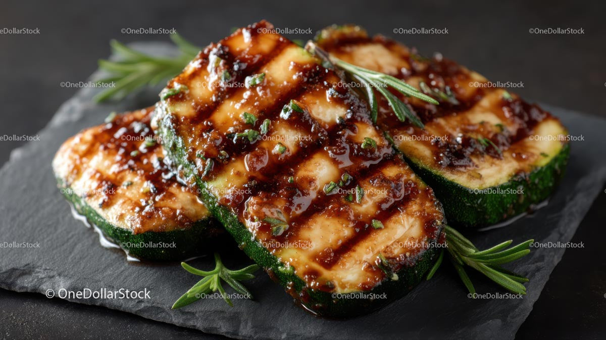 Grilled Zucchini with Savory Barbecue Glaze and Herbs