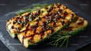 Grilled Zucchini with Rosemary Garnish on Slate Plate