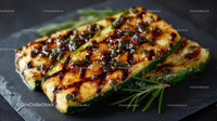 Grilled Zucchini with Rosemary Garnish on Slate Plate