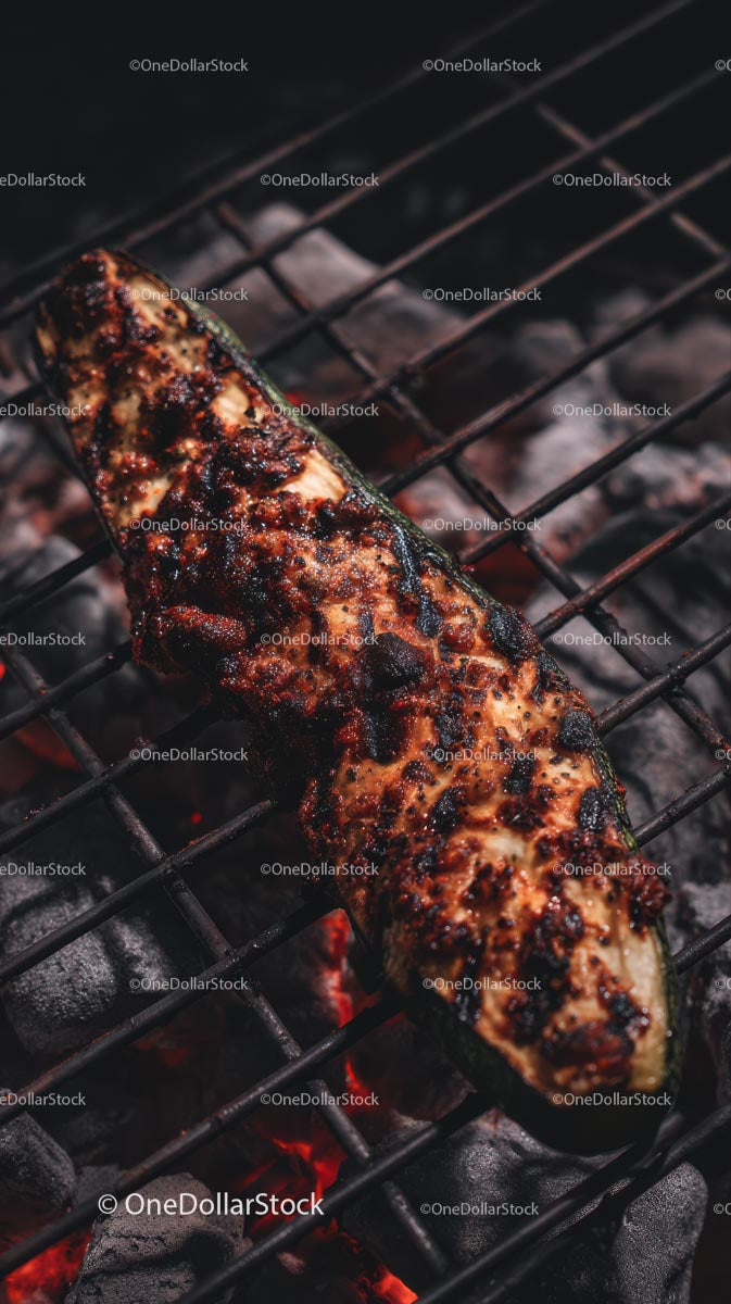 Grilled Zucchini on Charcoal BBQ with Smoky Flavor