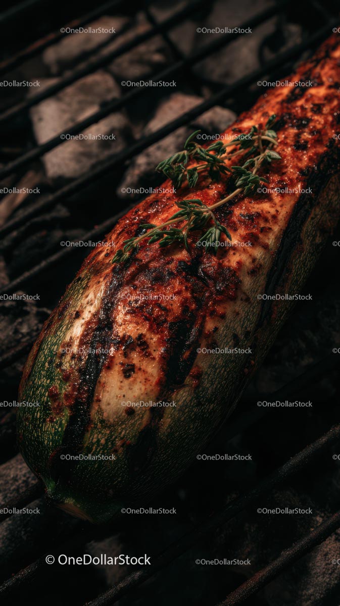 Grilled Zucchini with Herbs on a Barbecue Grill