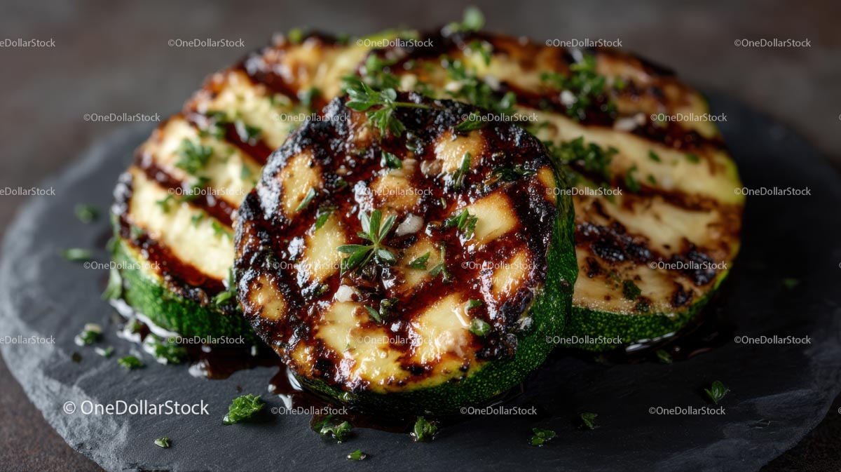 Grilled Zucchini with Fresh Herbs on Slate Plate