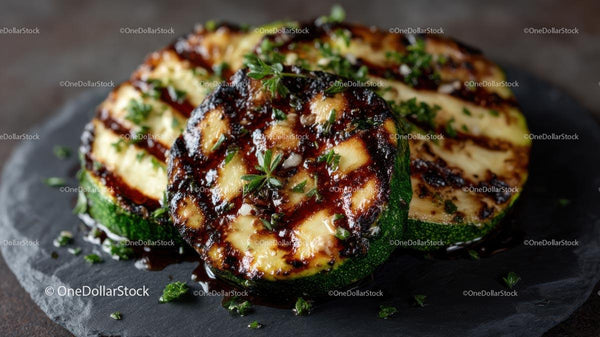 Grilled Zucchini with Fresh Herbs on Slate Plate