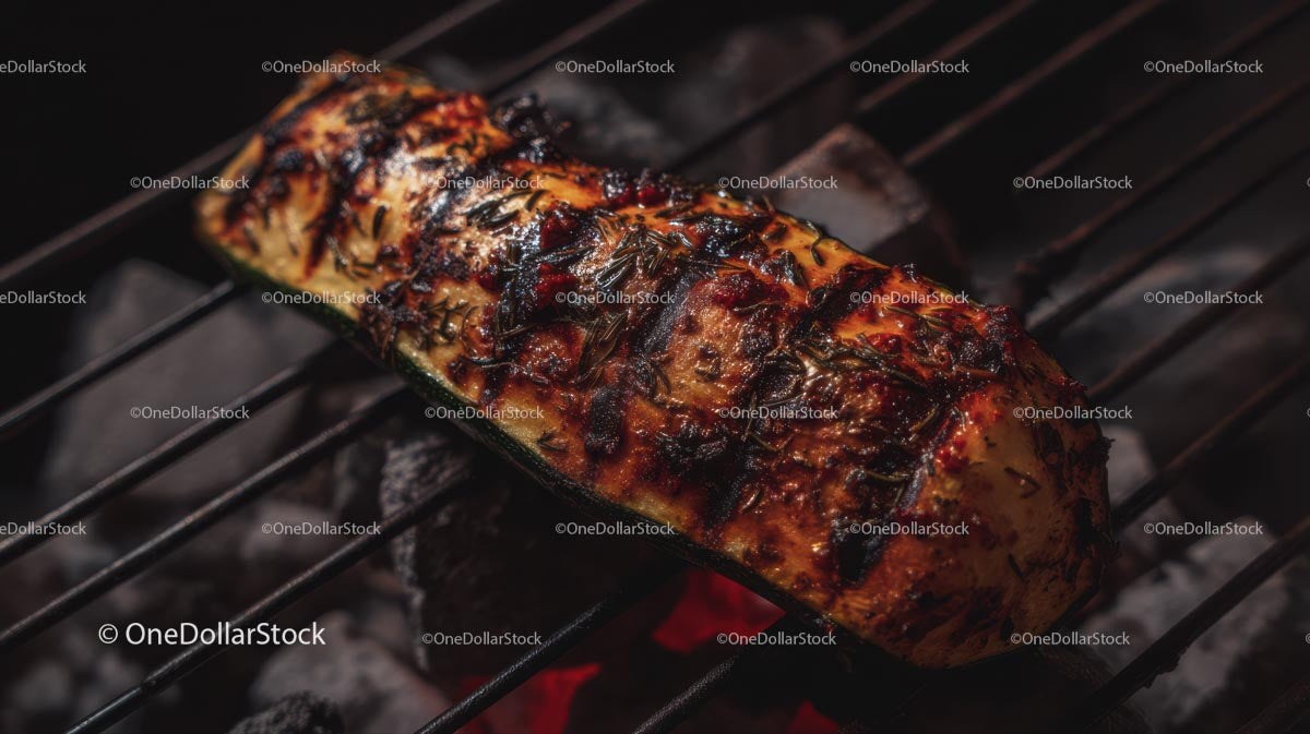 Grilled Zucchini with Herbs on Barbecue Grill