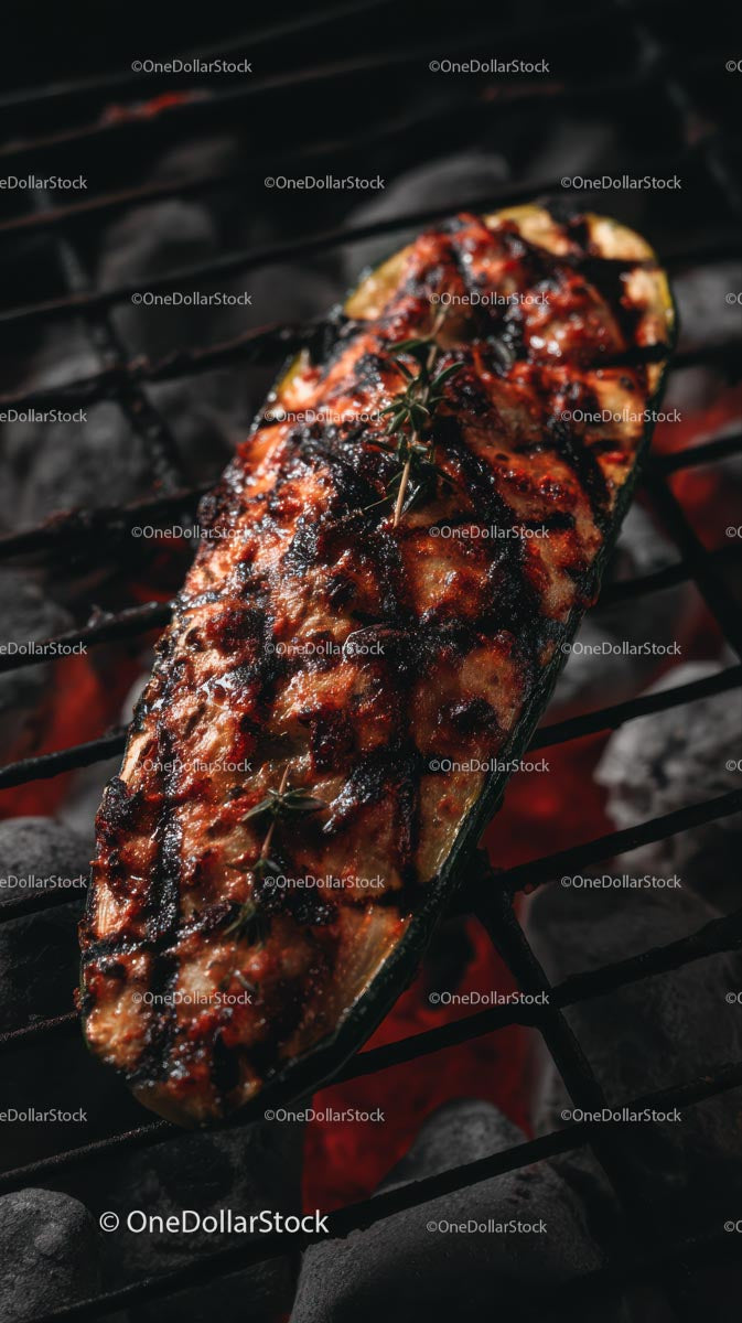 Grilled Zucchini on Barbecue with Fresh Herbs