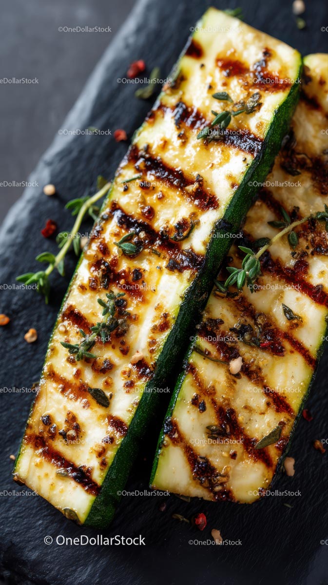 Grilled Zucchini with Fresh Herbs on Slate