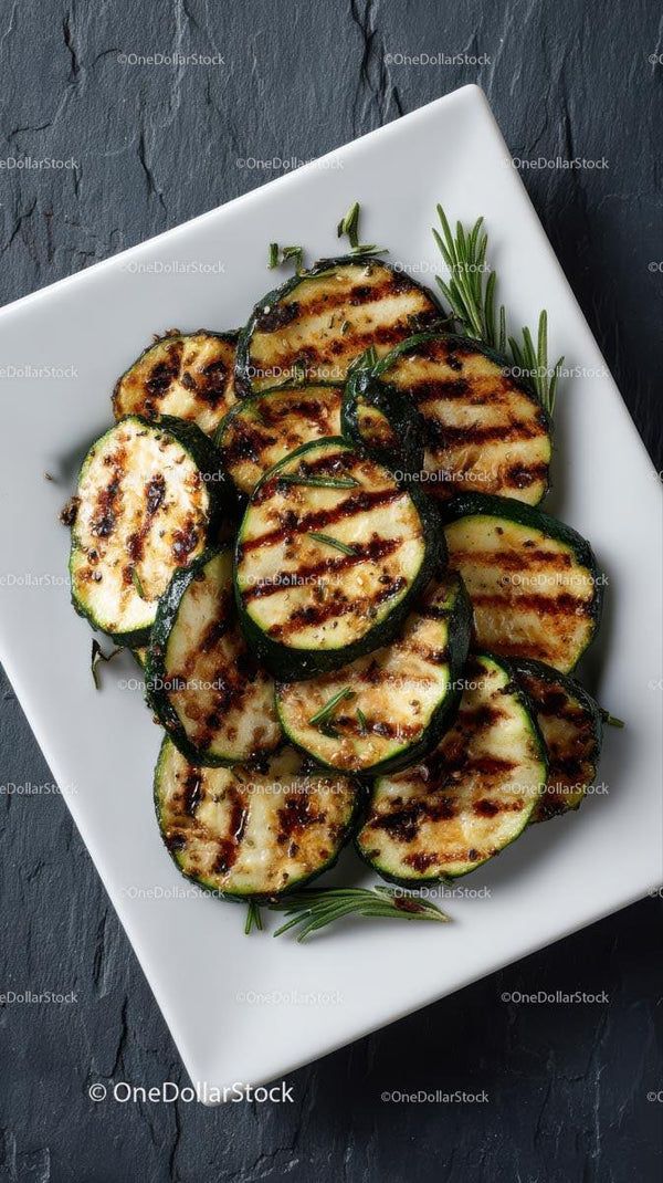 Grilled Zucchini Slices with Fresh Rosemary Garnish