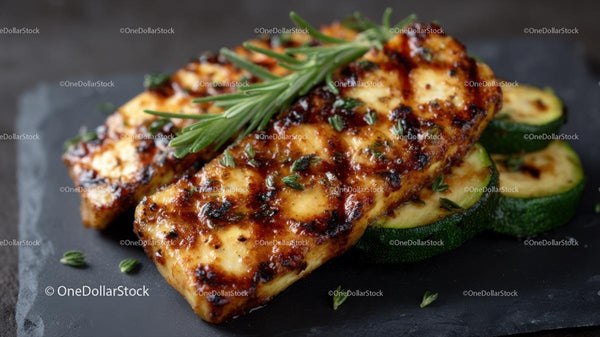 Grilled Halloumi with Zucchini and Rosemary Garnish
