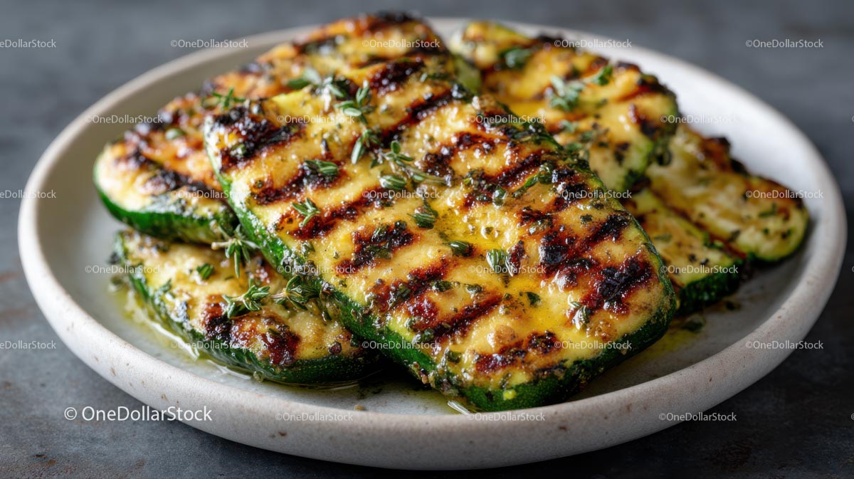Grilled Zucchini Slices with Fresh Herbs and Seasoning