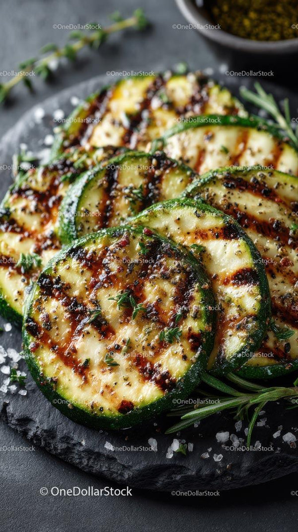 Grilled Zucchini Slices with Herb Garnish