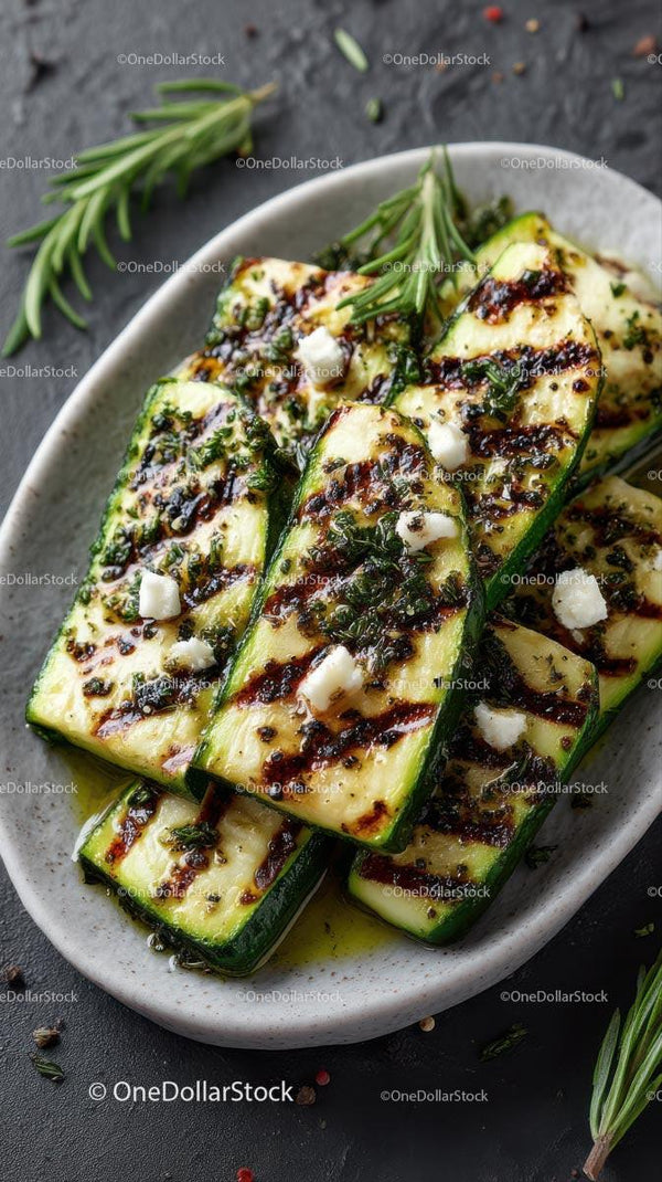 Grilled Zucchini with Fresh Herbs on Rustic Plate