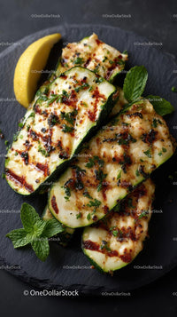 Grilled Zucchini with Aromatic Herbs on Slate Plate