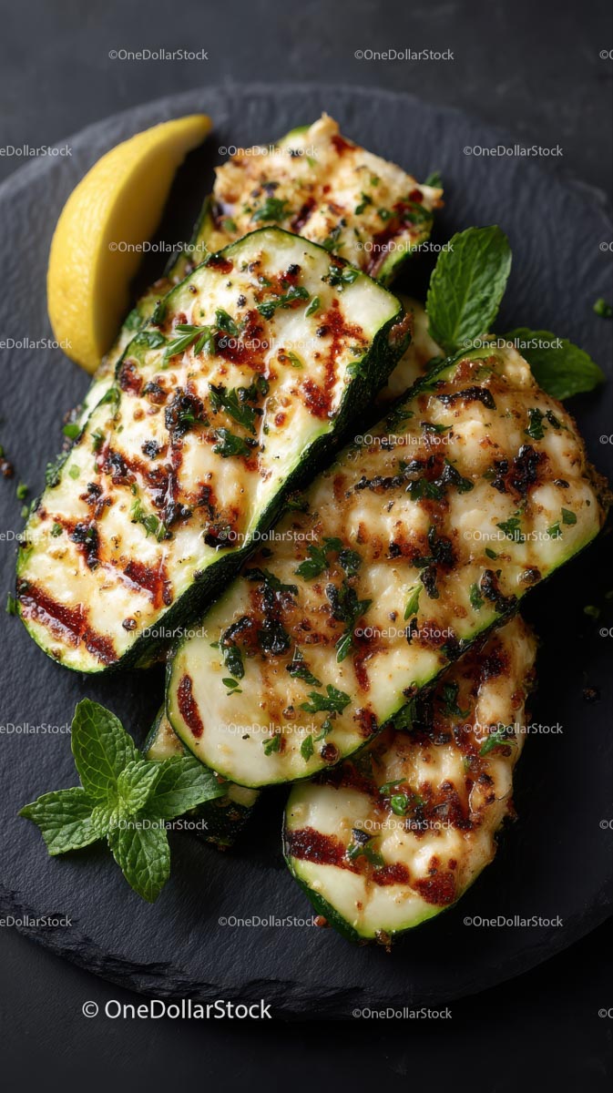Grilled Zucchini with Aromatic Herbs on Slate Plate