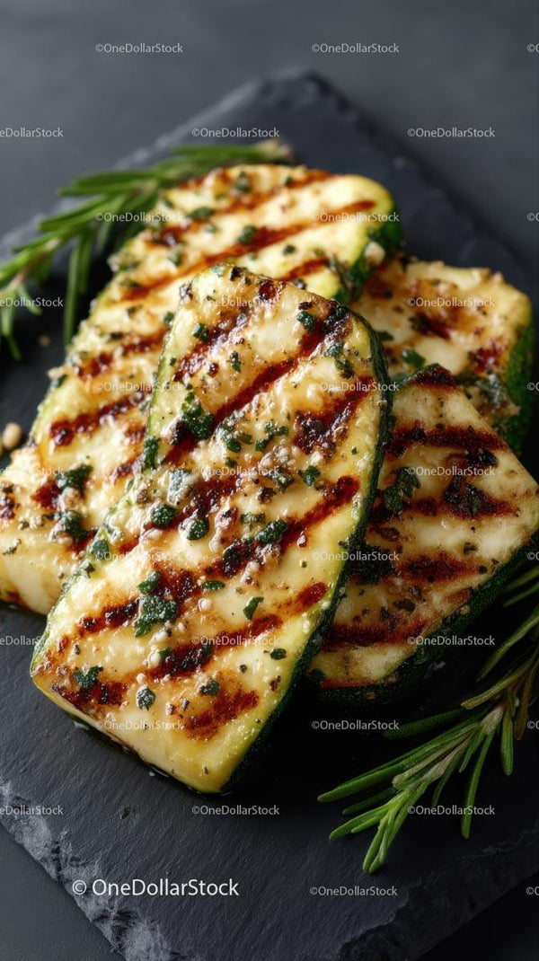 Grilled Zucchini with Fresh Herbs and Rosemary Garnish