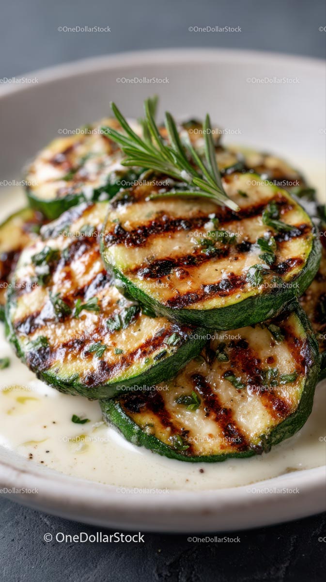 Grilled Zucchini Slices with Fresh Rosemary Garnish