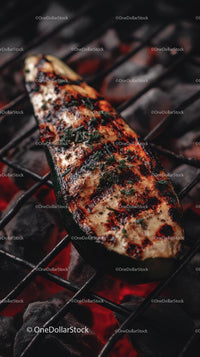 Grilled Zucchini on a Barbecue Grill with Char Marks