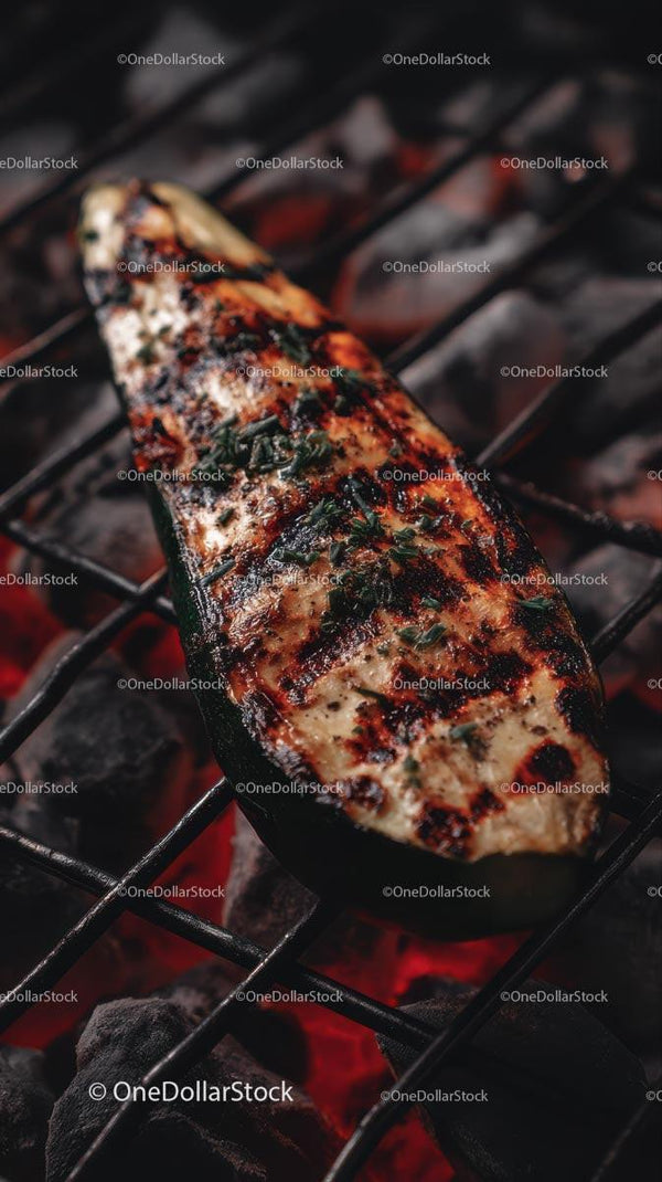 Grilled Zucchini on a Barbecue Grill with Char Marks