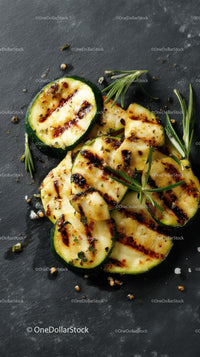 Grilled Zucchini with Fresh Herbs on Slate Background