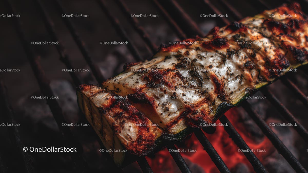 Grilled Zucchini Skewer on a Smoky Barbecue Grill