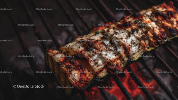 Grilled Zucchini Skewer on a Smoky Barbecue Grill
