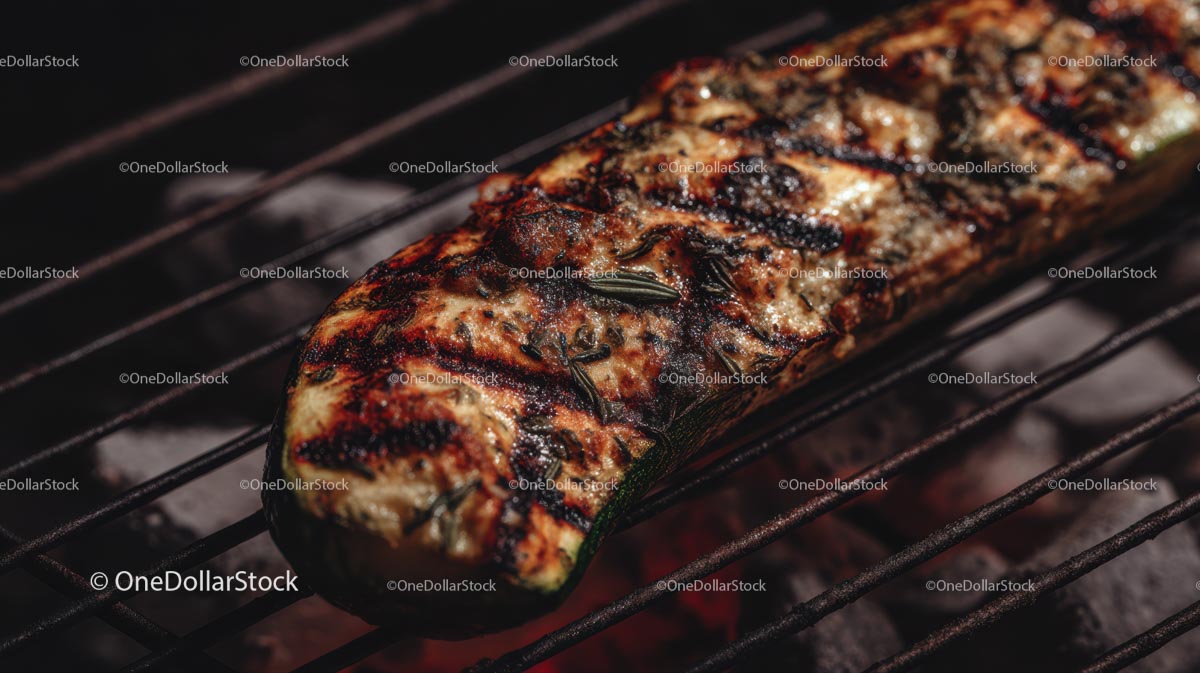 Grilled Zucchini on Barbecue Grill with Char Marks