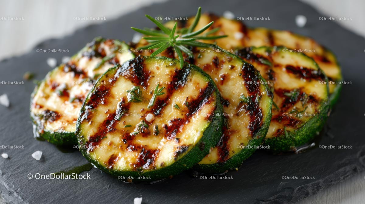 Grilled Zucchini Slices with Fresh Herbs on Slate