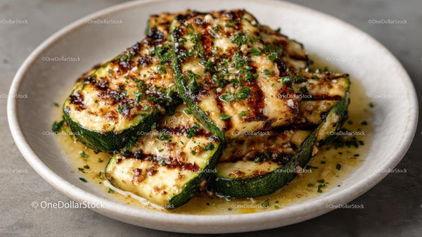 Grilled Zucchini with Fresh Herbs on Rustic Plate