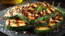 Grilled Zucchini with Rosemary Garnish on Slate Plate