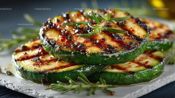 Grilled Zucchini Slices with Fresh Rosemary Garnish