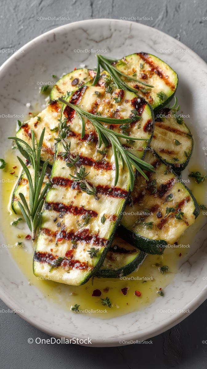 Grilled Zucchini with Fresh Herbs on Rustic Plate