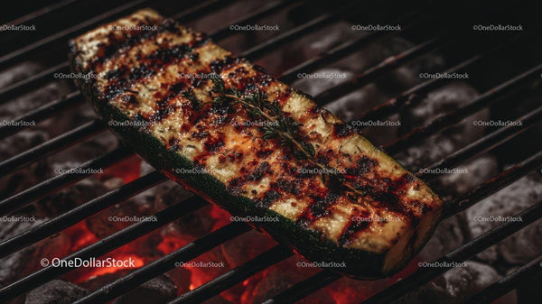 Grilled Zucchini with Herbs on Outdoor Barbecue