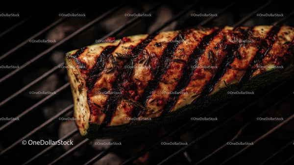 Grilled Zucchini with Charred Marks on BBQ Grill
