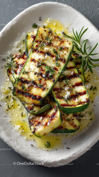 Grilled Zucchini with Fresh Herbs on White Plate