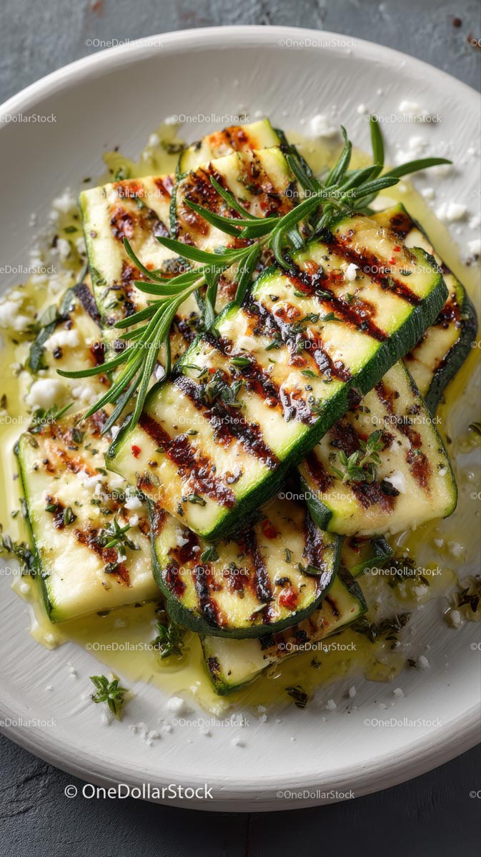 Grilled Zucchini with Fresh Rosemary Garnish