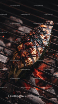 Charred Eggplant Grilling Over Open Flame