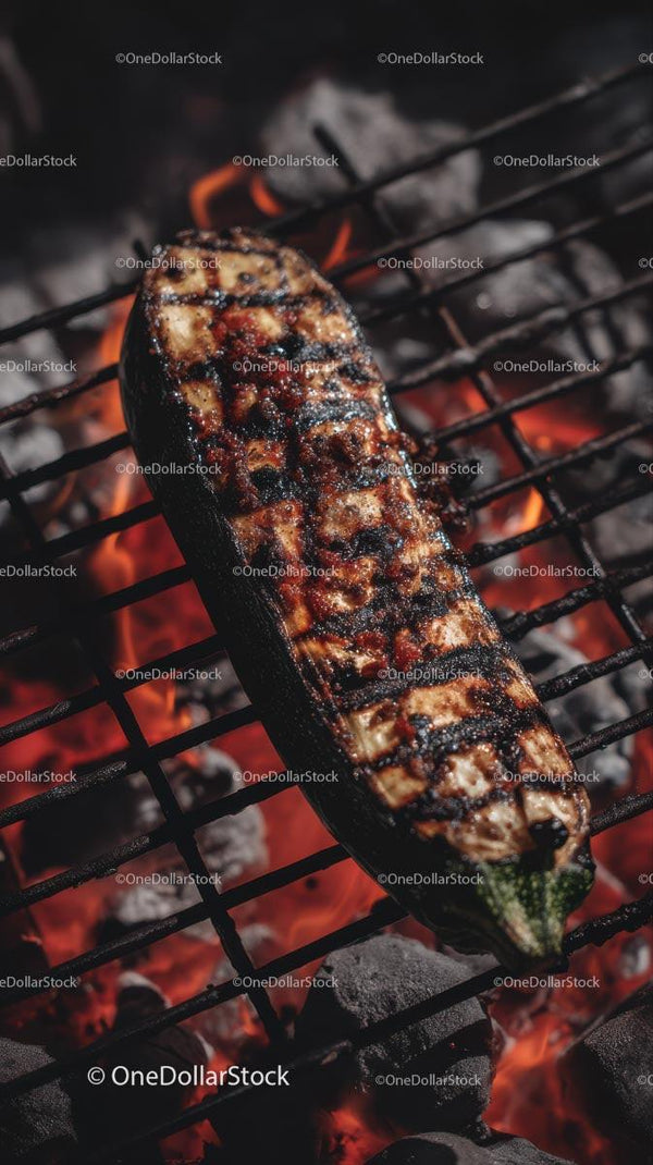 Charred Zucchini on a Fiery Grill for Summer BBQ