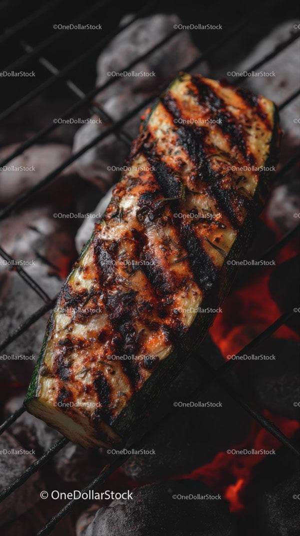 Grilled Zucchini on Charcoal BBQ with Char Marks