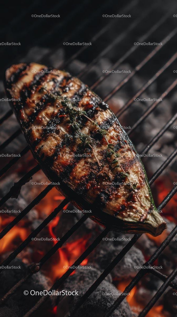 Grilled Eggplant with Thyme on Charcoal Grill