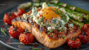 Gourmet Grilled Salmon with Egg and Blue Cheese