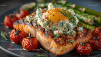 Gourmet Grilled Salmon with Egg and Blue Cheese