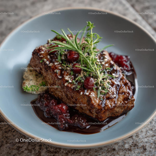 Gourmet Steak with Rosemary and Red Berry Sauce