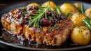 Grilled Pork Chop with Cranberry Glaze and Rosemary