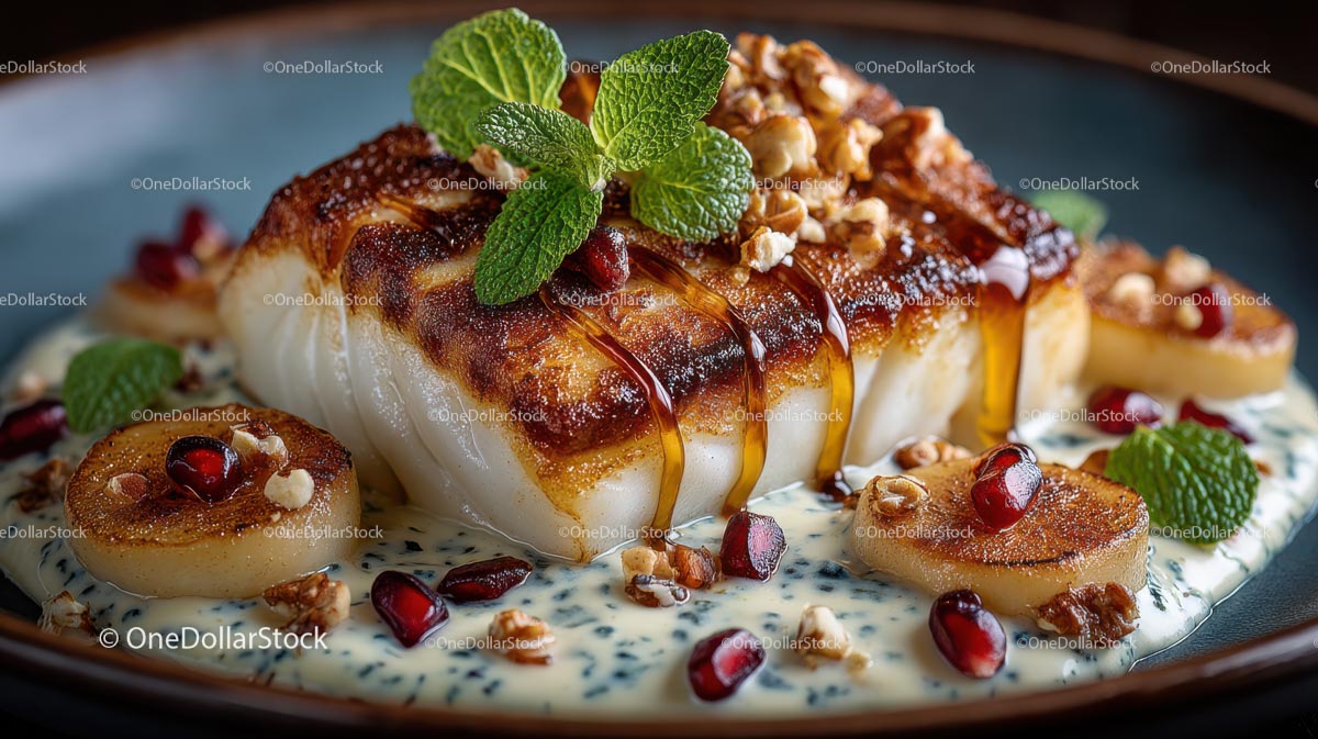 Gourmet Caramelized Apple Dessert with Mint and Walnuts