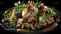 Gourmet Buckwheat Salad with Poached Egg and Walnuts